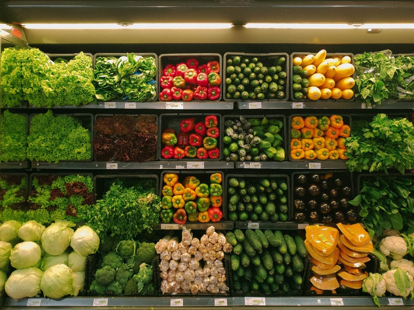 nutrient dense vegetables displayed in a supermarket